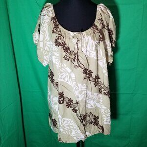 Hawaiian Reserve Off Shoulder Blouse Tropical Sage Green Women 3XL Aloha Vintage